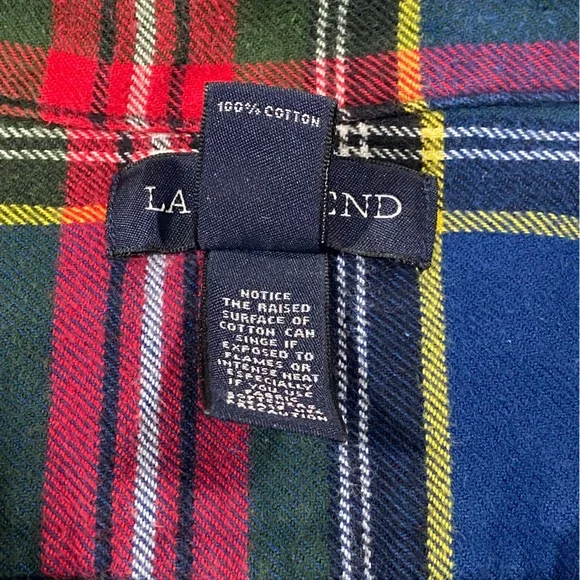 Land's End Traditional Fit Blue Red Plaid Flannel Button Down Shirt - Men’s XL - Picture 8 of 10